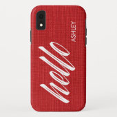 Red LinenテクスチャフォトのHello Whiteスクリプト名 Case-Mate iPhoneケース (裏面)