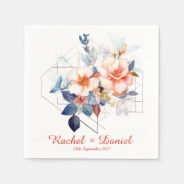 Red Lines&Flowers: Wedding Napkins スタンダードカクテルナプキン