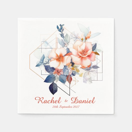 Red Lines&Flowers: Wedding Napkins スタンダードカクテルナプキン (正面)