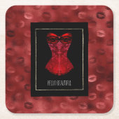 Red Lips Corset Bridal Shower スクエアペーパーコースター (正面)