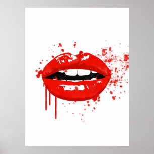 Red lips fashion glamour modern illustration ポスター