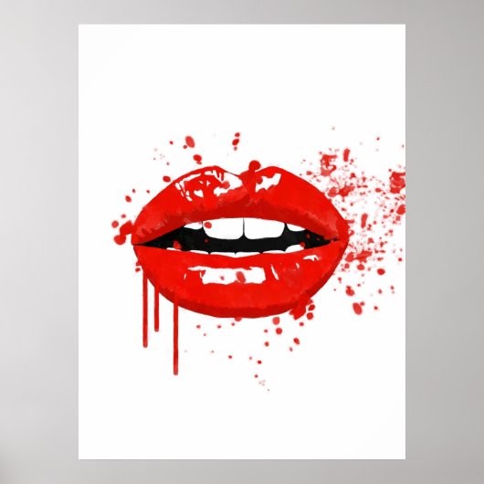 Red lips fashion glamour modern illustration ポスター (正面)