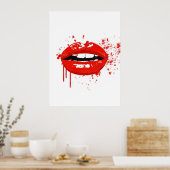 Red lips fashion glamour modern illustration ポスター (キッチン)