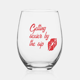 Red Lips Getting sexier by the sip 茎なし ステムなしワイングラス