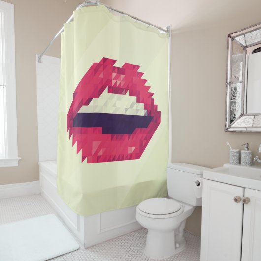 Red lips made of small triangles, pixelshipster,pi シャワーカーテン (インサイチュ)