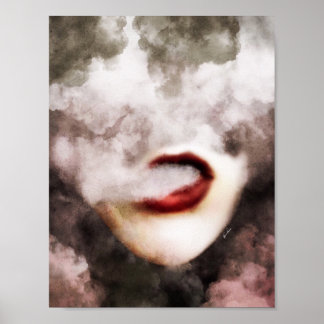 Red Lips Woman Smoke Art ポスター