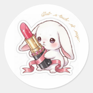 Red Lipstick Bunny - Kawaii Glamour Rabbit Art🐰 ラウンドシール