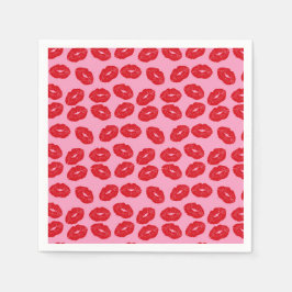 Red Lipstick Kisses Love Printed Paper Napkins スタンダードカクテルナプキン