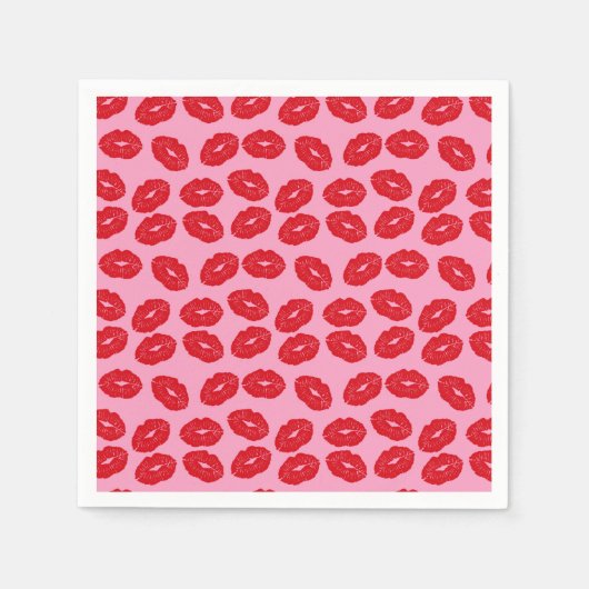 Red Lipstick Kisses Love Printed Paper Napkins スタンダードカクテルナプキン (正面)