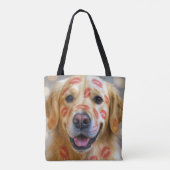 Red Lipstick Kisses On a Golden Retriever トートバッグ (裏面)