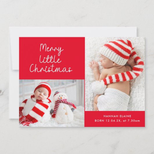 Red little christmas holiday birth announcement シーズンカード (正面)