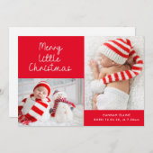 Red little christmas holiday birth announcement シーズンカード (正面/裏面)