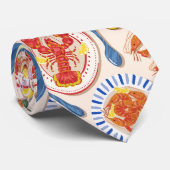 Red Lobster and Shrimp Seafood Pattern Neck Tie ネクタイ (ロール)