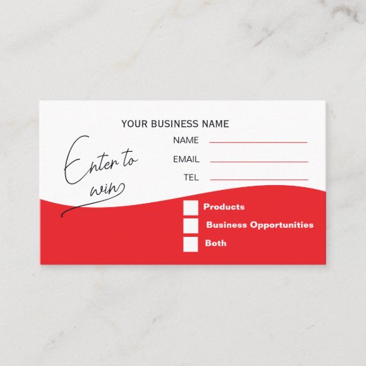 Red Logo Raffle Enter to Win Ticket プレイスカード (正面)