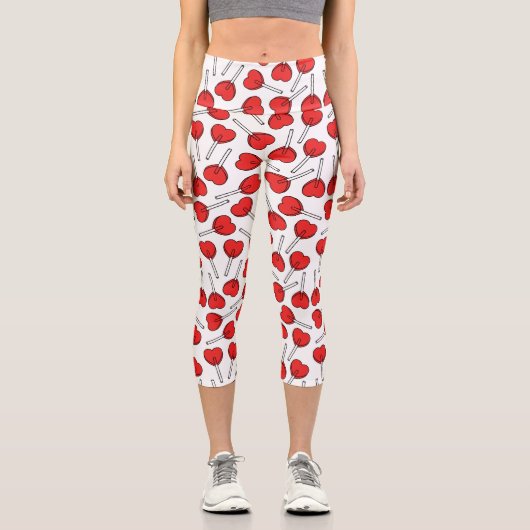 Red Lollipops, Heart Lollipops, Lollipop Pattern カプリレギンス (正面)