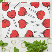 Red Lollipops, Heart Lollipops, Lollipop Pattern キッチンタオル (折り畳み)