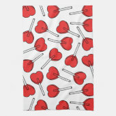 Red Lollipops, Heart Lollipops, Lollipop Pattern キッチンタオル (縦)