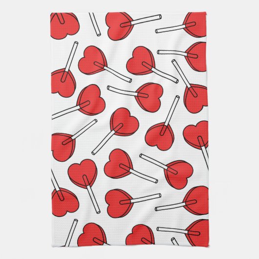 Red Lollipops, Heart Lollipops, Lollipop Pattern キッチンタオル (縦)