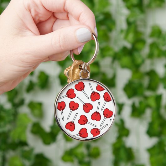 Red Lollipops, Heart Lollipops, Lollipop Pattern キーホルダー (手)