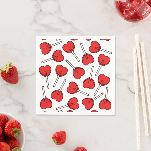 Red Lollipops, Heart Lollipops, Lollipop Pattern スタンダードカクテルナプキン (インサイチュ)