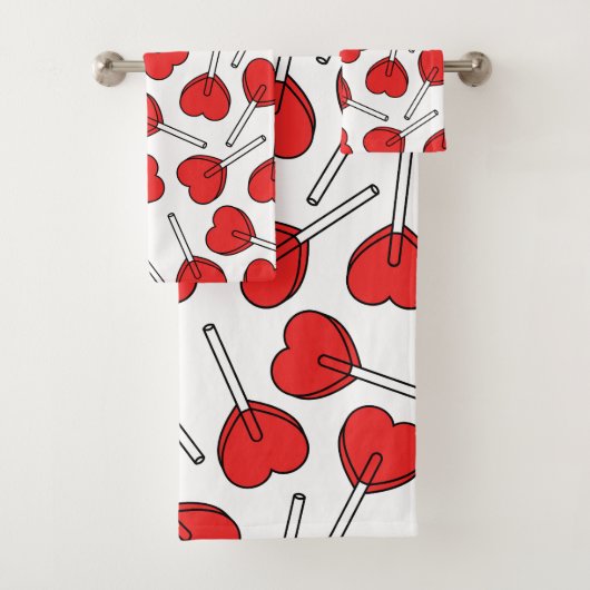 Red Lollipops, Heart Lollipops, Lollipop Pattern バスタオルセット (インサイチュ)