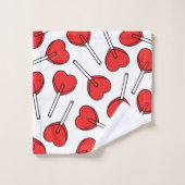 Red Lollipops, Heart Lollipops, Lollipop Pattern バスタオルセット (ウォッシュタオル)