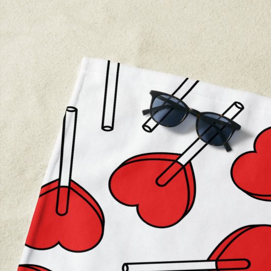 Red Lollipops, Heart Lollipops, Lollipop Pattern ビーチタオル (インサイチュ)