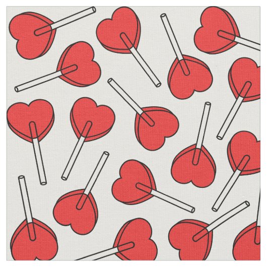 Red Lollipops, Heart Lollipops, Lollipop Pattern ファブリック (クローズアップ)