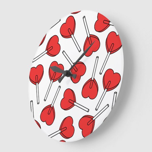 Red Lollipops, Heart Lollipops, Lollipop Pattern ラージ壁時計 (傾斜)