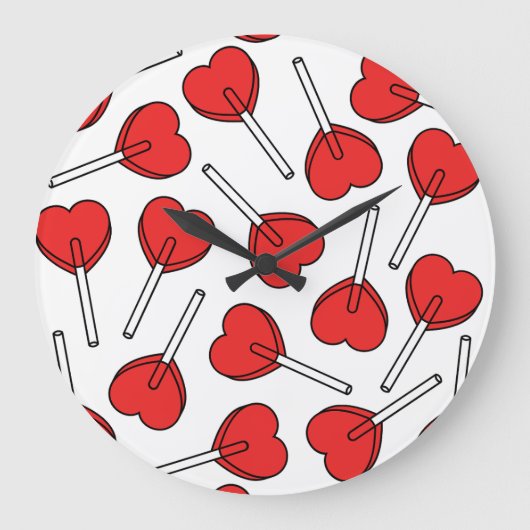 Red Lollipops, Heart Lollipops, Lollipop Pattern ラージ壁時計 (正面)