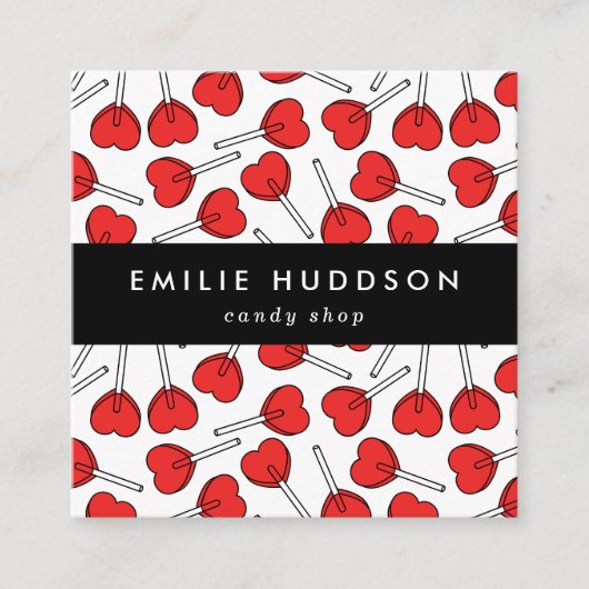Red Lollipops, Heart Lollipops, Lolly, Candy Shop スクエア名刺 (正面)