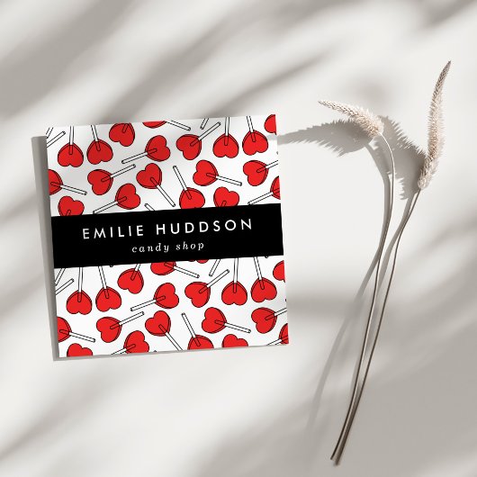 Red Lollipops, Heart Lollipops, Lolly, Candy Shop スクエア名刺