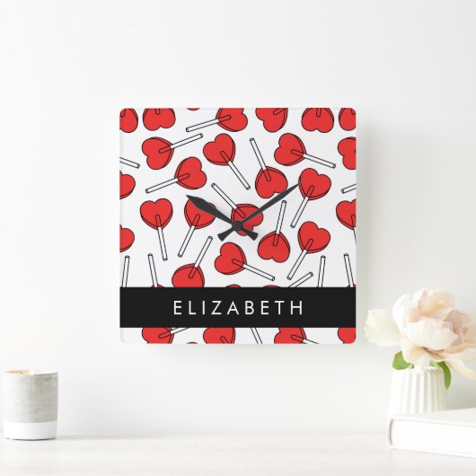 Red Lollipops, Heart Lollipops, Lolly, Your Name スクエア壁時計 (ホーム)