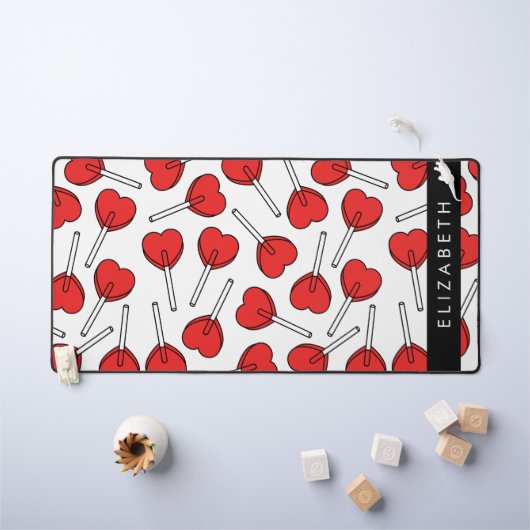Red Lollipops, Heart Lollipops, Lolly, Your Name デスクマット (キッズテーブル)