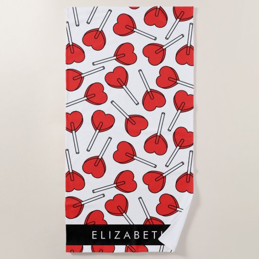 Red Lollipops, Heart Lollipops, Lolly, Your Name ビーチタオル (正面)