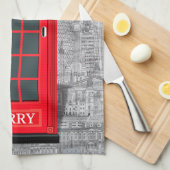 Red London Phone Booth Skyline キッチンタオル (四つ折り)