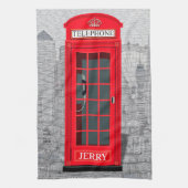 Red London Phone Booth Skyline キッチンタオル (縦)
