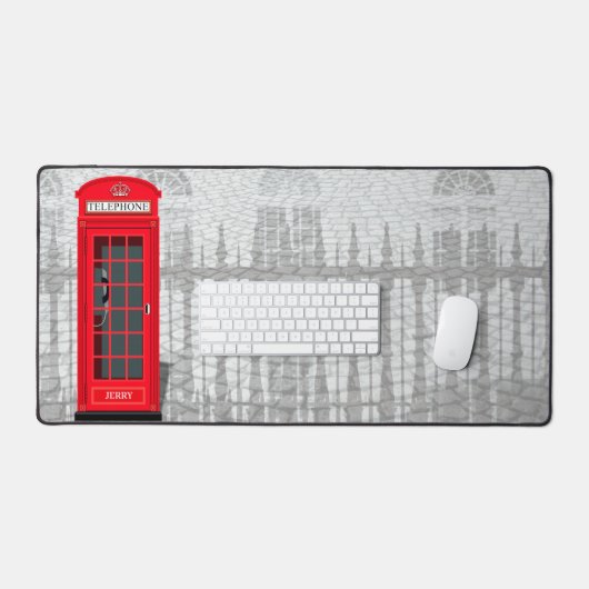 Red London Phone Booth with Name デスクマット (キーボード&マウス)
