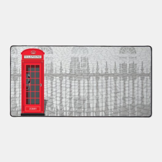 Red London Phone Booth with Name デスクマット (正面)