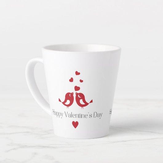 Red Love Birds Valentine's Mug – Classic Romantic  カフェラテマグ (左アングル)