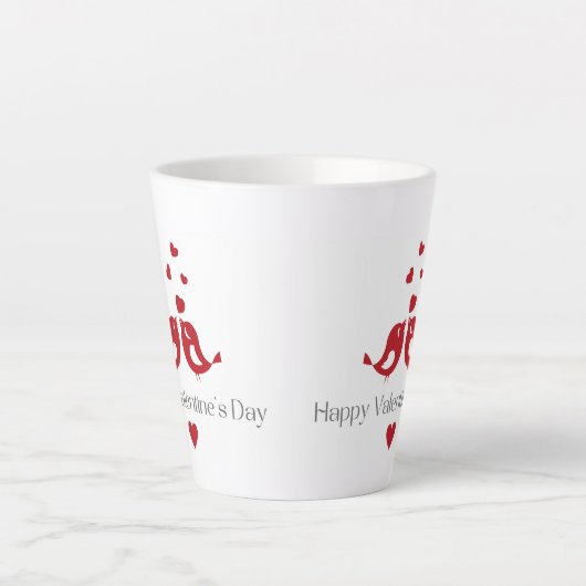Red Love Birds Valentine's Mug – Classic Romantic  カフェラテマグ (正面)