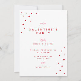 Red Love Heart Valentine's Galentines Party Invite 招待状
