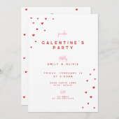 Red Love Heart Valentine's Galentines Party Invite 招待状 (正面/裏面)