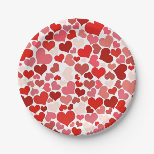 Red Love Hearts Mosaic Pattern ペーパープレート (正面)