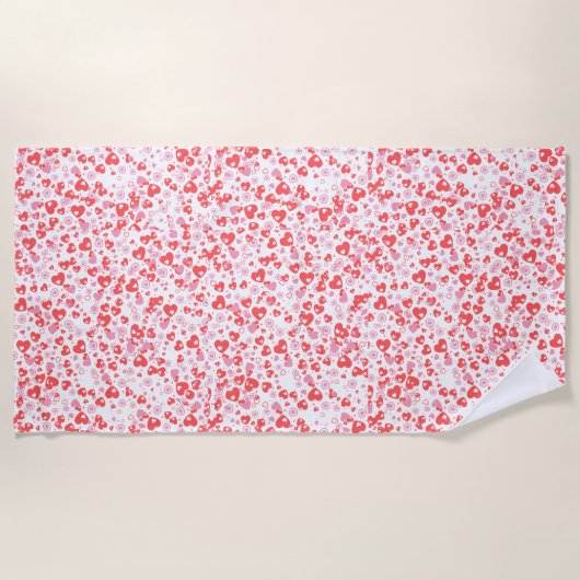 Red Love Hearts – Valentine Collection ビーチタオル (正面)