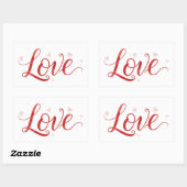 Red Love Lettering with Hearts Art Sticker 長方形シール (シート)