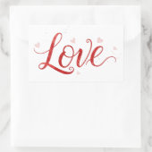 Red Love Lettering with Hearts Art Sticker 長方形シール (バッグ)