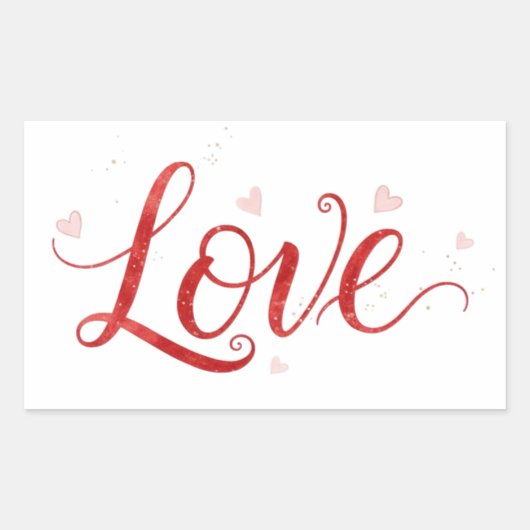 Red Love Lettering with Hearts Art Sticker 長方形シール (正面)
