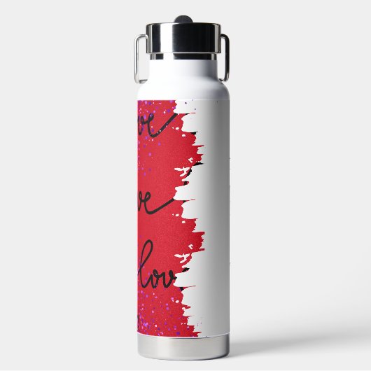 Red Love Script Artistic ウォーターボトル (正面)