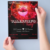Red Love Valentine's Day Disco Ball Party Flyer チラシ (手)